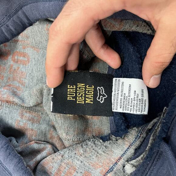 VTG Y2K FOX RACING Hoodie Mens Size XL Sweatshirt Distressed BMX Skater Blue - Picture 11 of 12